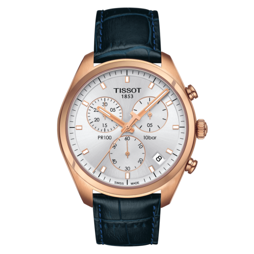 Tissot PR 100 Chronograph Quartz 41 Rose Gold PVD / Silver / Strap